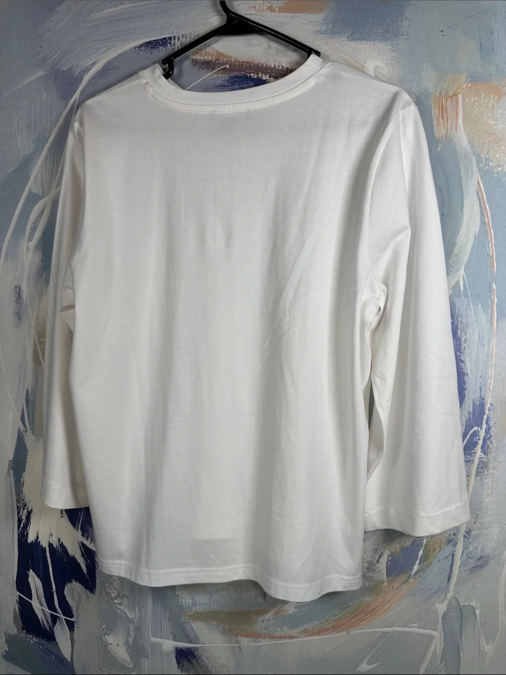 J.Crew White Long 3/4 Sleeve Crewneck Cotton T-Shirt Side Slit Hem Size S